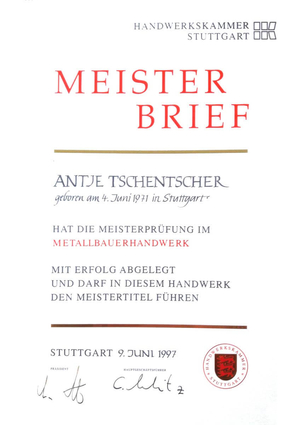 Meisterbrief Antje Tschentscher